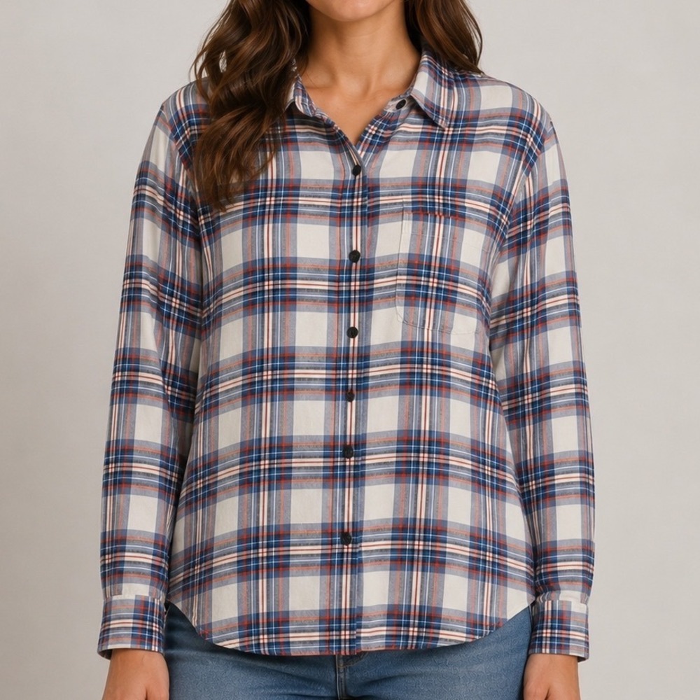 American Eagle Seriously Soft Flannel Shirt Women's Large Plaid Cotton Button Up